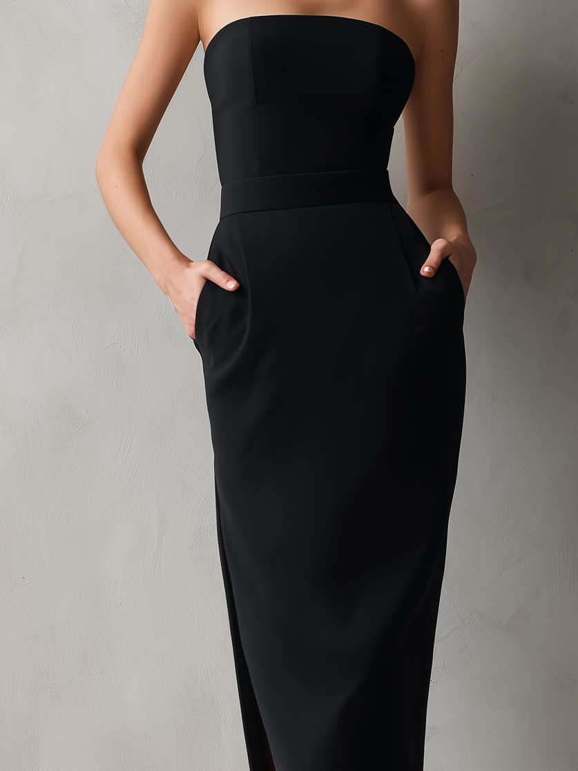 Strapless midi-jurk met zakken voor dames