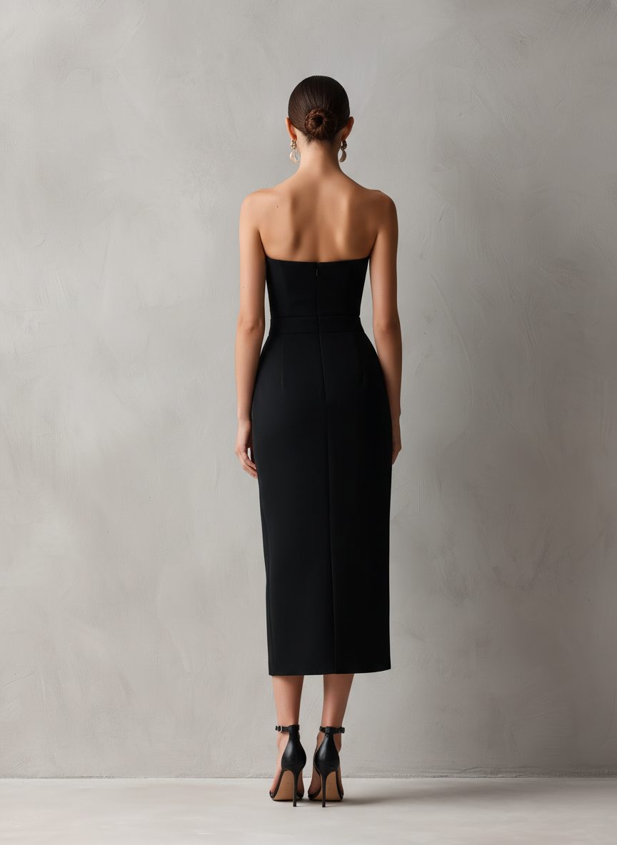 Strapless midi-jurk met zakken voor dames