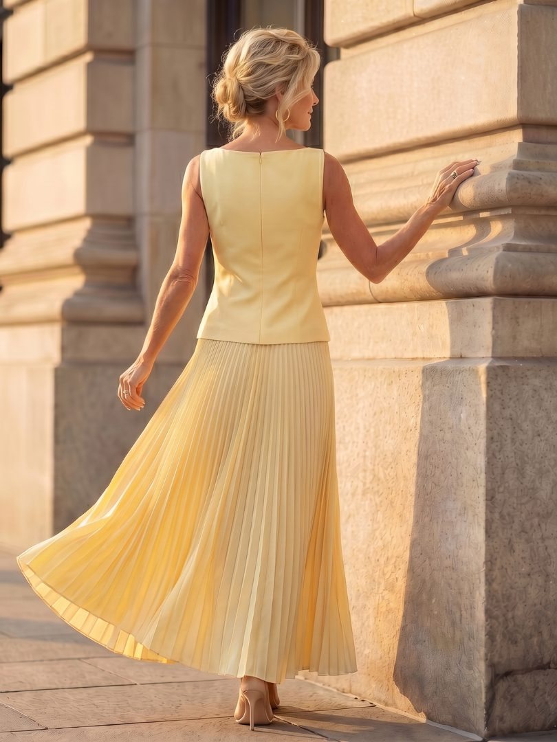 Set met geplisseerde midirok en gestructureerd bovenstuk voor dames