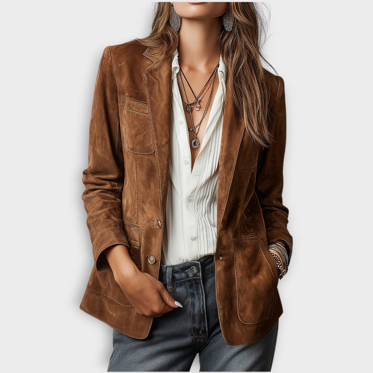 Suède blazer met knoopsluiting voor dames