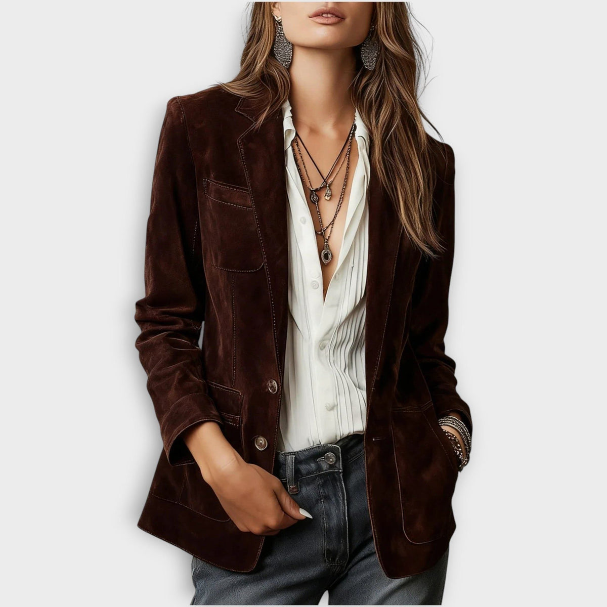 Suède blazer met knoopsluiting voor dames