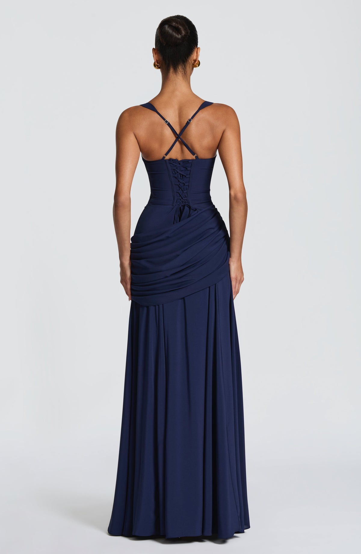 Destiny maxi-jurk van chiffon met waterval-hals en rugveter
