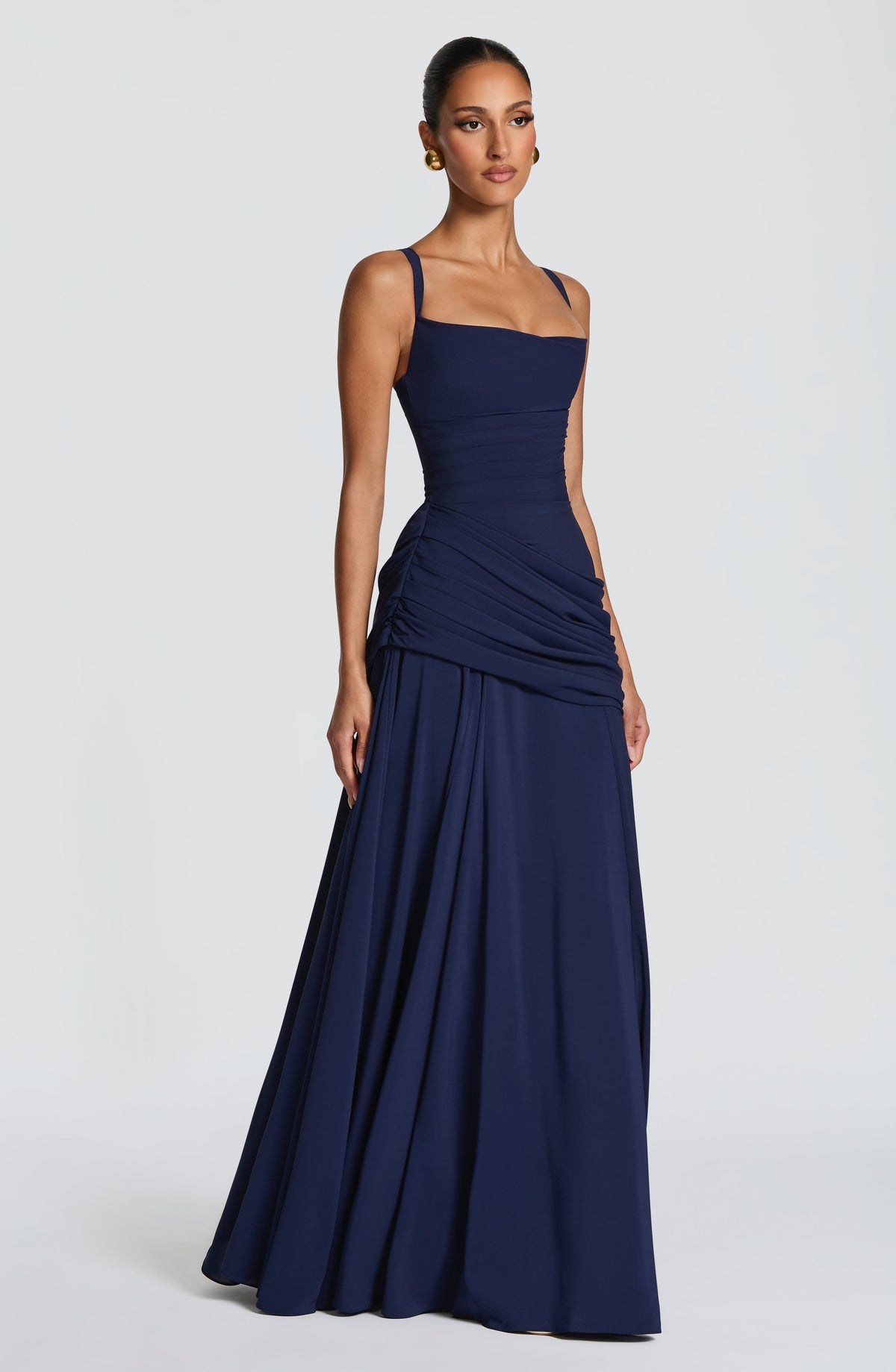 Destiny maxi-jurk van chiffon met waterval-hals en rugveter