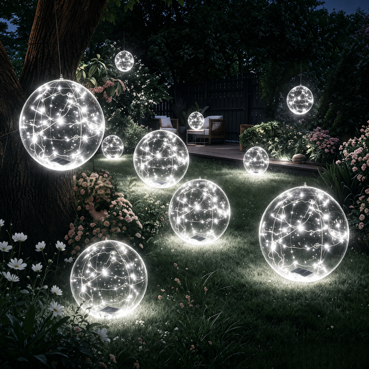 Zwembadlampen LED drijvend opblaasbaar op zonne-energie met lichtsnoer en handpomp