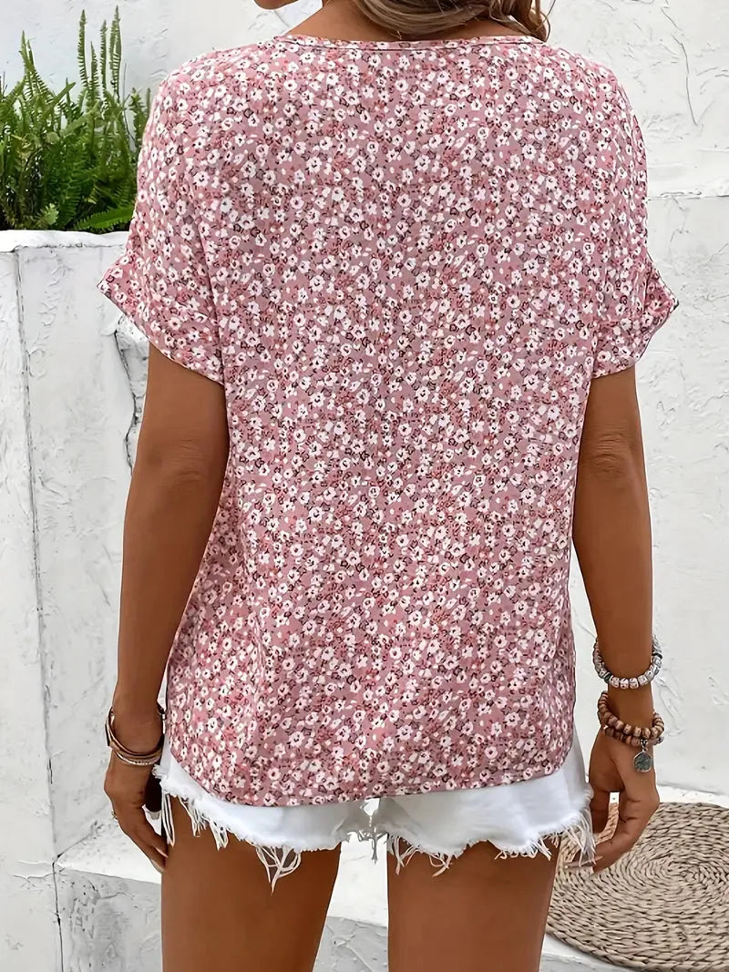 Tamara blouse met bloemenprint, korte mouwen en knoopsluiting voor dames