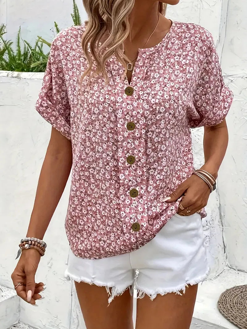 Tamara blouse met bloemenprint, korte mouwen en knoopsluiting voor dames