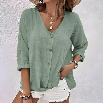 Tara damesblouse met V-hals en knoopsluiting