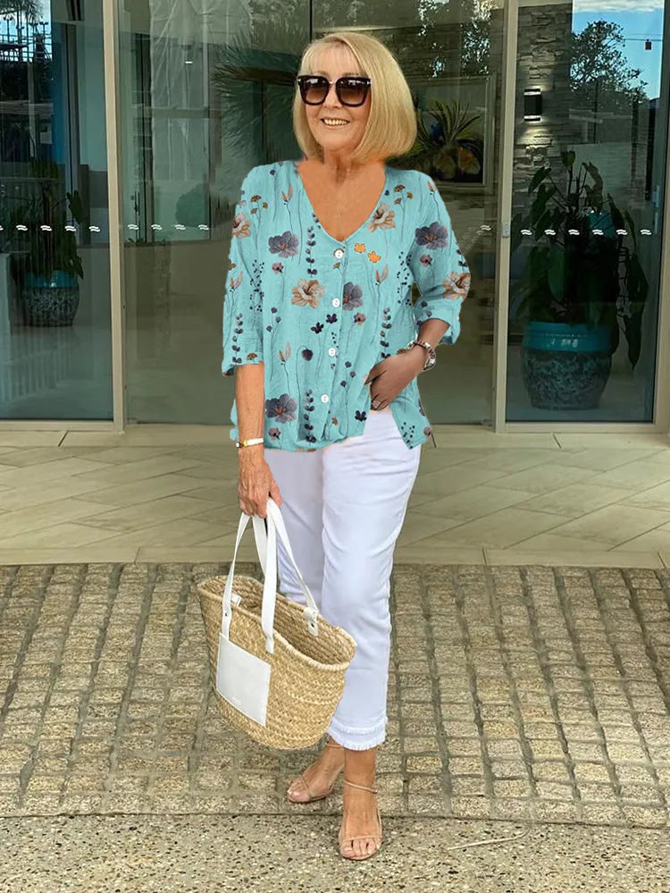 Tira blouse met V-hals en driekwartmouwen voor dames