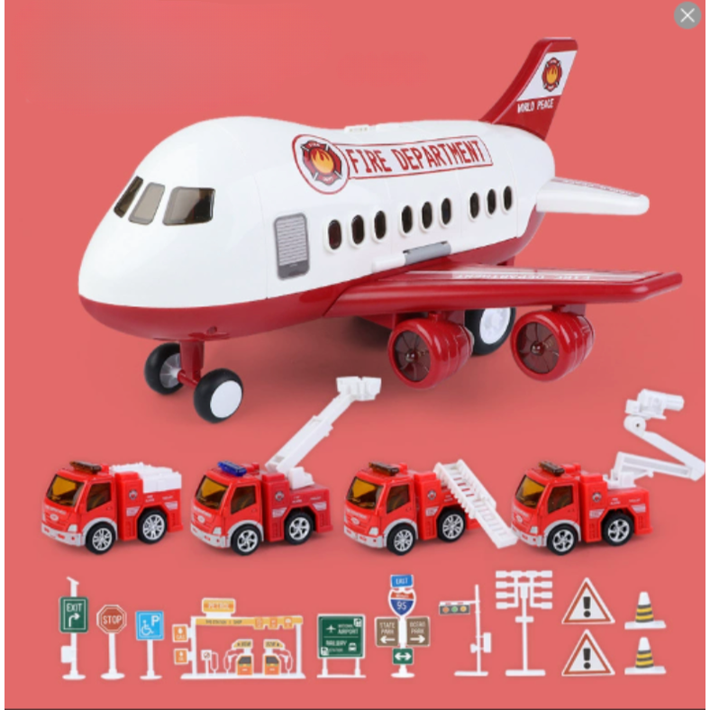 Speelgoedvliegtuig-speelset met interactieve lichtjes, geluiden en die-cast voertuigjes