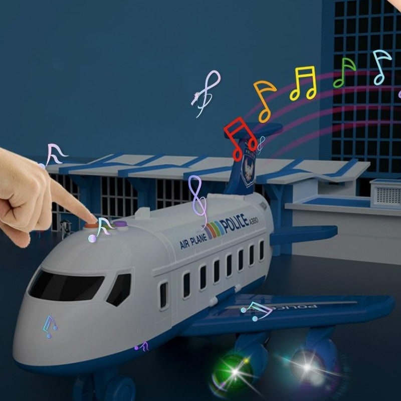 Speelgoedvliegtuig-speelset met interactieve lichtjes, geluiden en die-cast voertuigjes