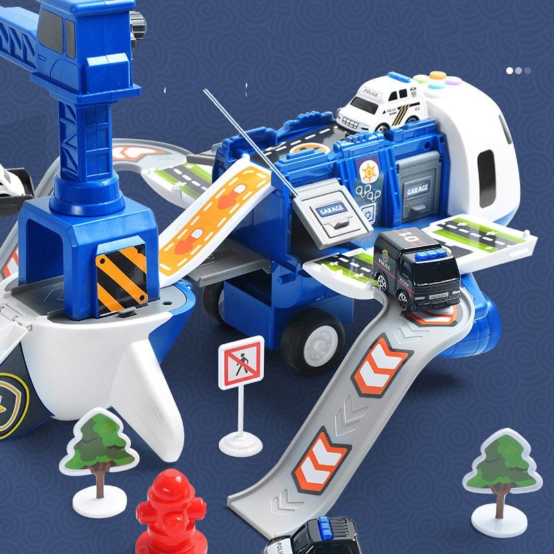 Speelgoedvliegtuig-speelset met interactieve lichtjes, geluiden en die-cast voertuigjes