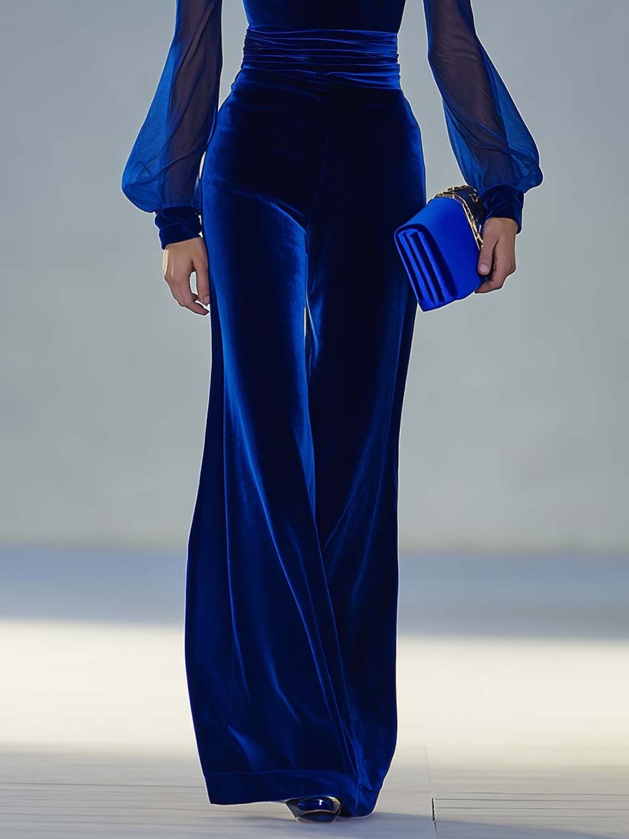 Maxi-jumpsuit van fluweel met V-hals en lange mouwen voor dames
