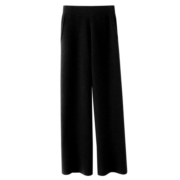 Wijde broek dames gebreid hoge taille zacht zakken naadloos kasjmier