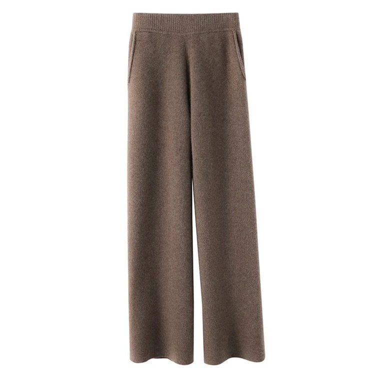 Wijde broek dames gebreid hoge taille zacht zakken naadloos kasjmier