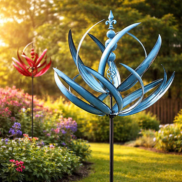 Windspinner van metaal als tuinsteker met lotusbloemontwerp en 360 graden draaibaar voor in de tuin