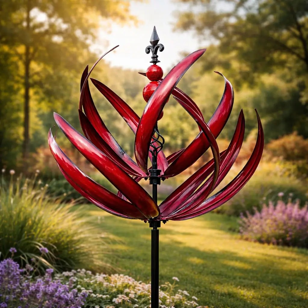 Windspinner van metaal als tuinsteker met lotusbloemontwerp en 360 graden draaibaar voor in de tuin