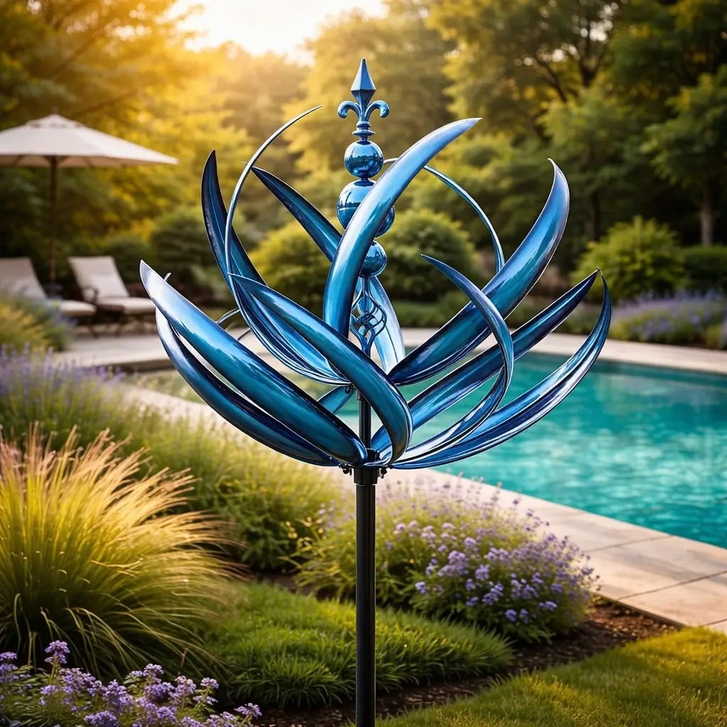 Windspinner van metaal als tuinsteker met lotusbloemontwerp en 360 graden draaibaar voor in de tuin