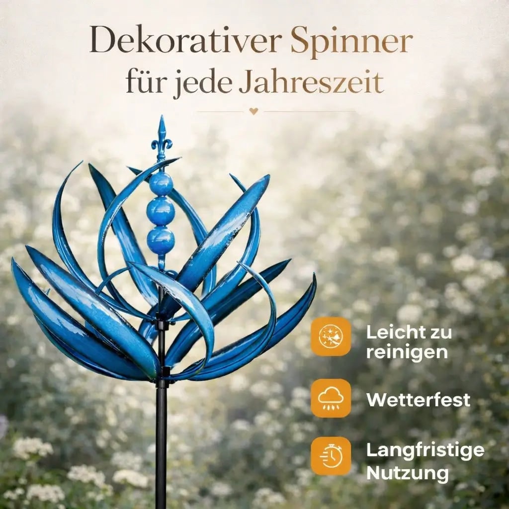 Windspinner van metaal als tuinsteker met lotusbloemontwerp en 360 graden draaibaar voor in de tuin