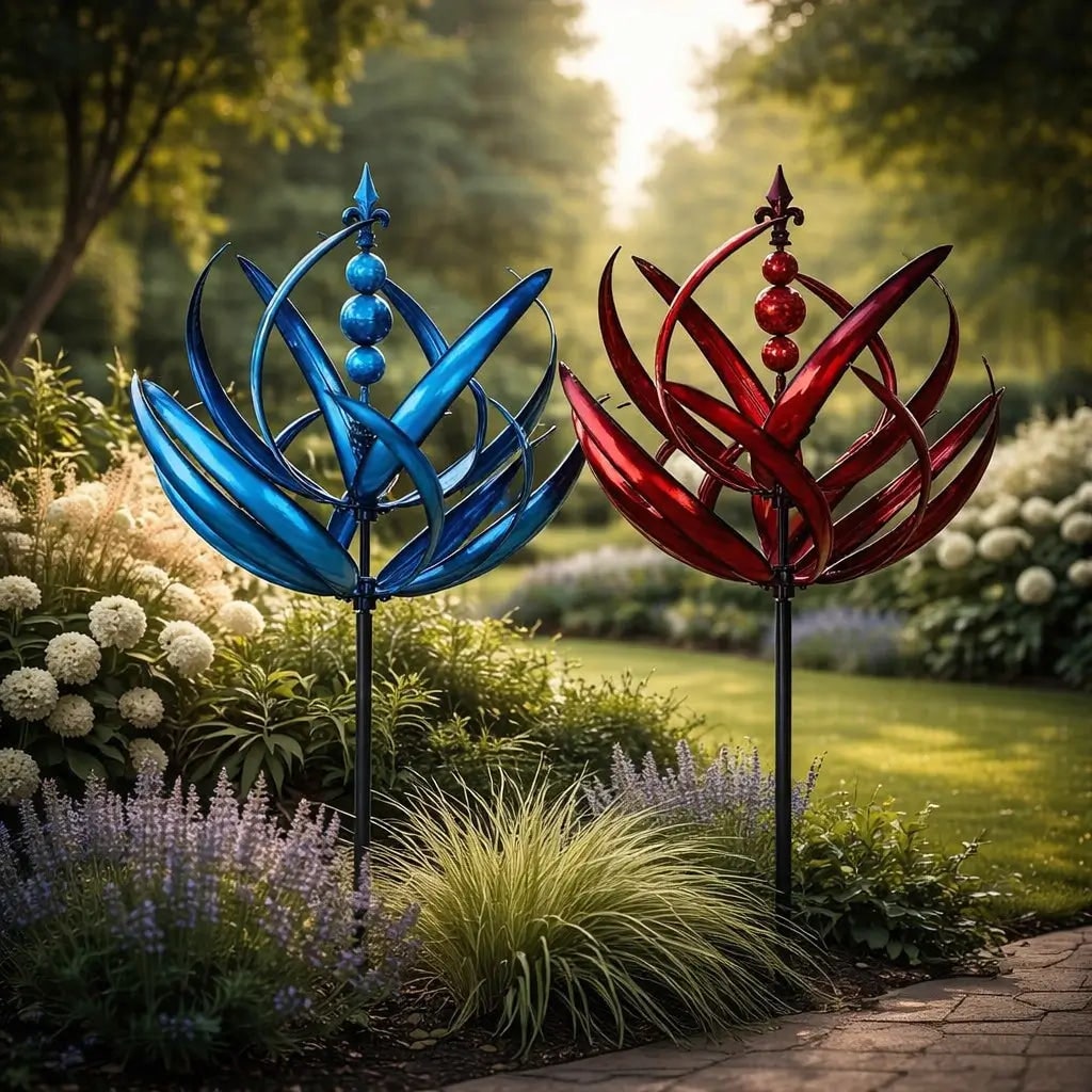 Windspinner van metaal als tuinsteker met lotusbloemontwerp en 360 graden draaibaar voor in de tuin