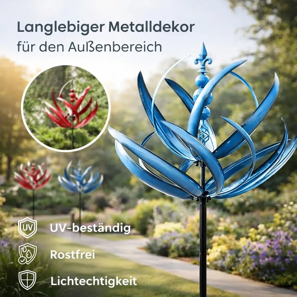 Windspinner van metaal als tuinsteker met lotusbloemontwerp en 360 graden draaibaar voor in de tuin