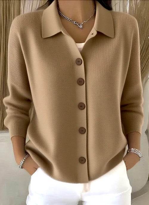 Gebreid damesvest met knoopsluiting en casual kraag