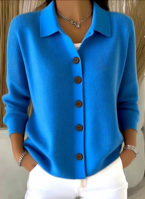 Gebreid damesvest met knoopsluiting en casual kraag