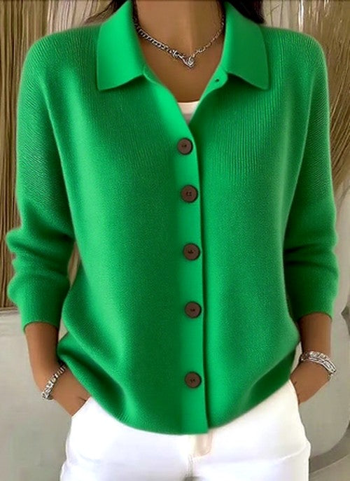 Gebreid damesvest met knoopsluiting en casual kraag