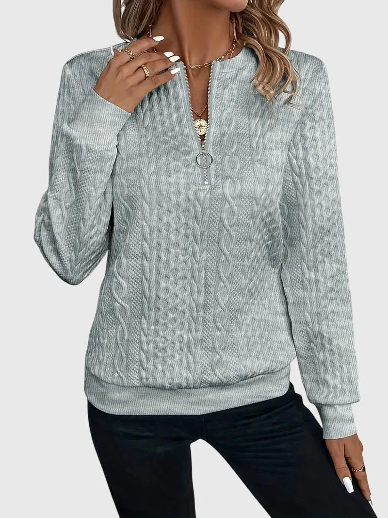 Kabelgebreide damessweater met ritssluiting