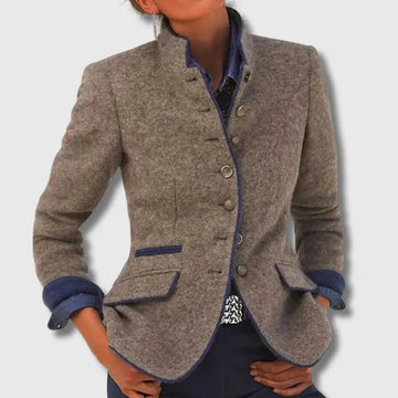 Wollen damesblazer met contrasterende afwerking