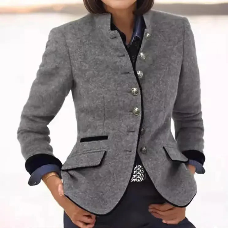 Wollen damesblazer met contrasterende afwerking