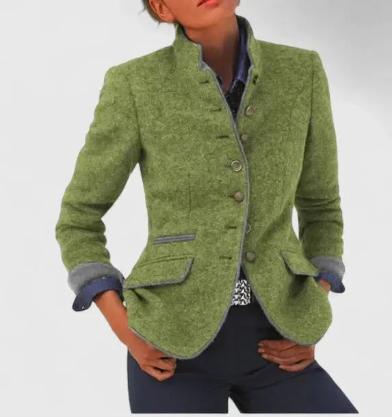 Wollen damesblazer met contrasterende afwerking