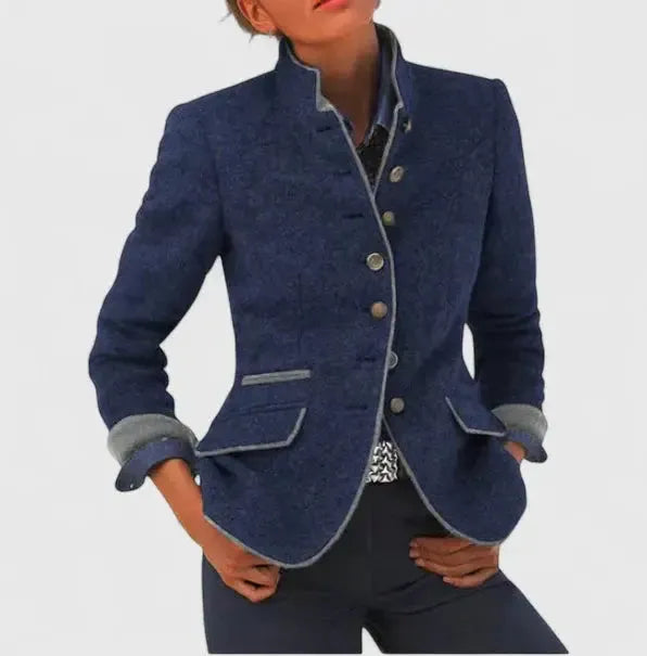 Wollen damesblazer met contrasterende afwerking