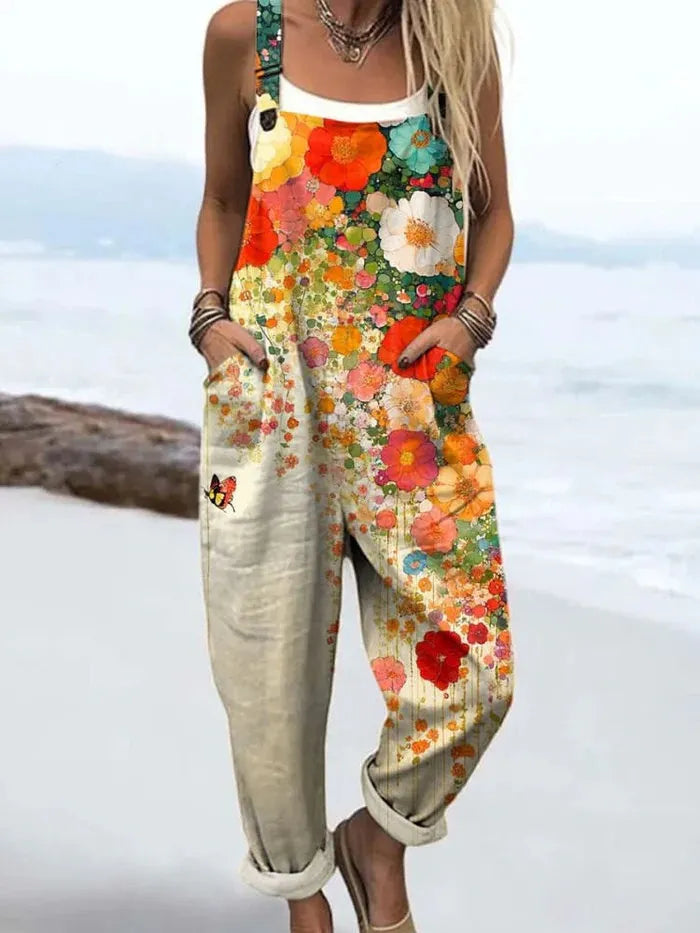 Damesjumpsuit met wijde pijp en bloemenprint