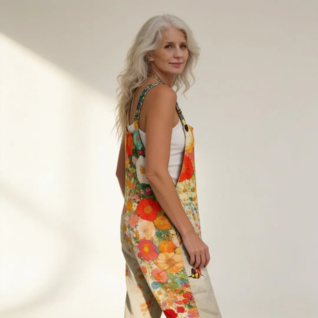Damesjumpsuit met wijde pijp en bloemenprint