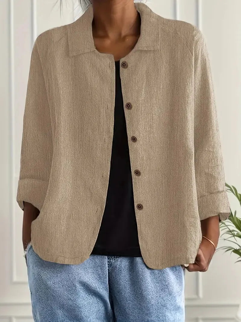 Oversized damesblazer met knoopsluiting en gespreide kraag