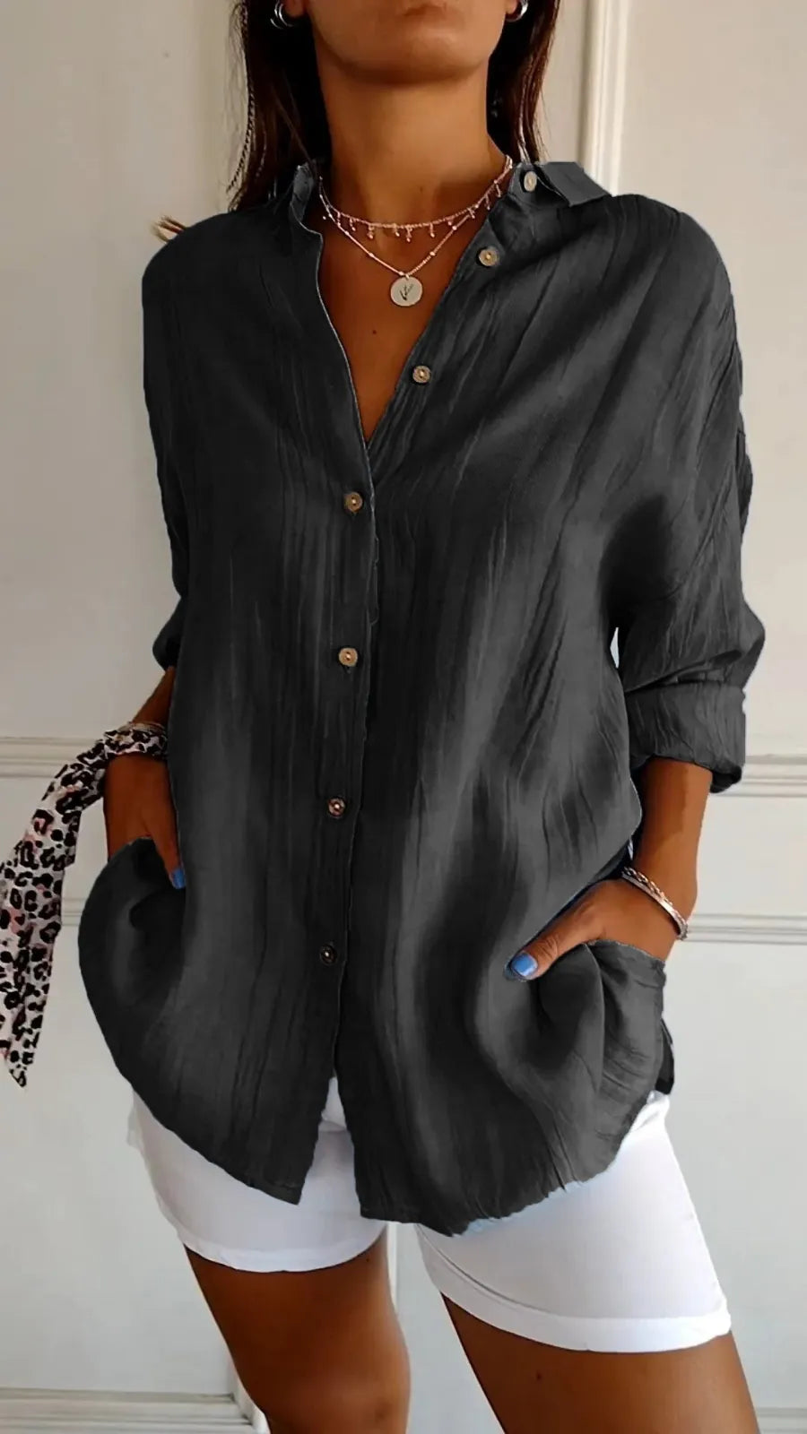 Oversized linnen damesblouse met knoopsluiting