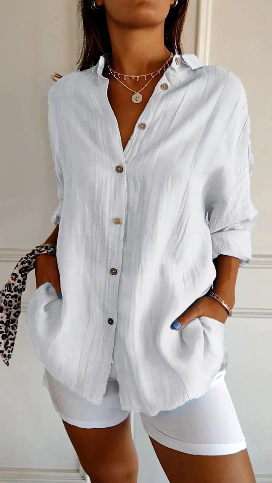 Oversized linnen damesblouse met knoopsluiting