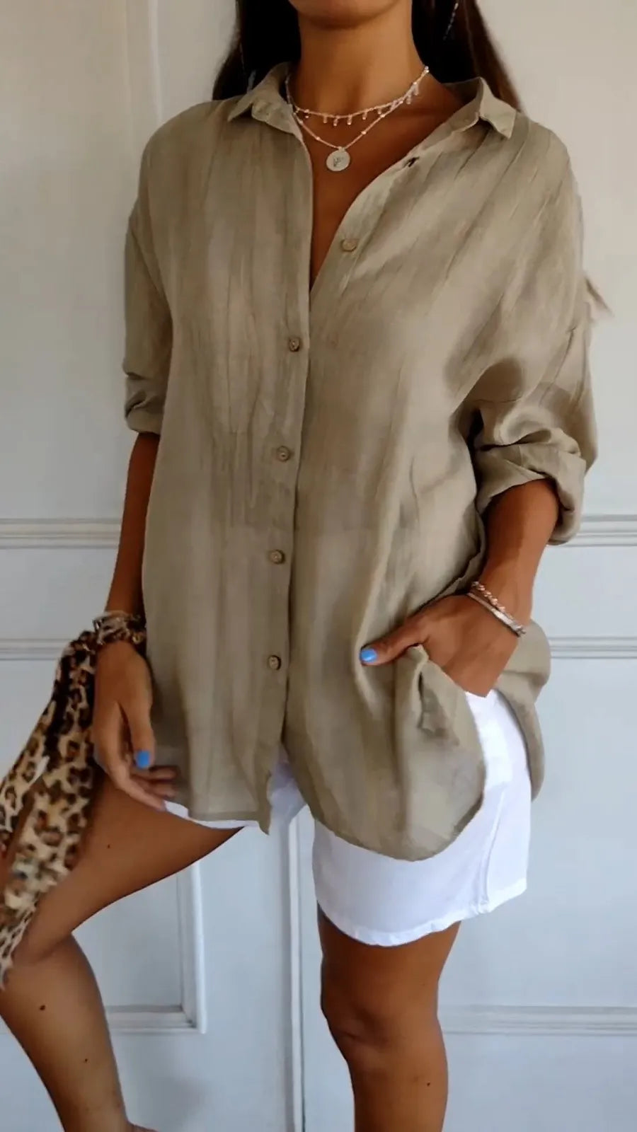 Oversized linnen damesblouse met knoopsluiting