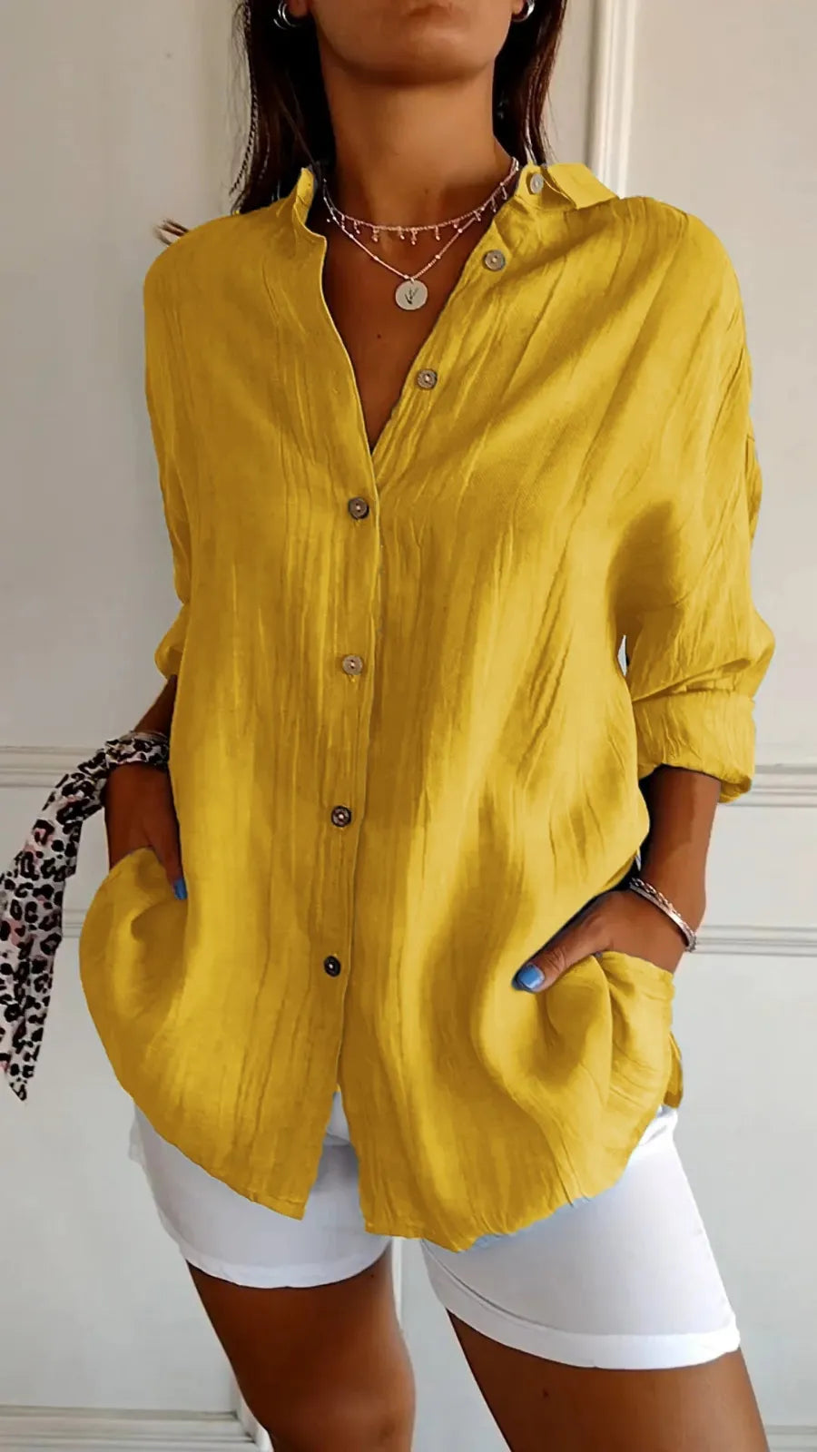 Oversized linnen damesblouse met knoopsluiting