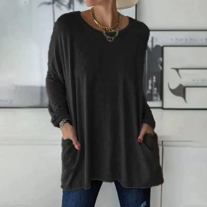 Oversized tuniektop met lange mouwen en zakken voor dames