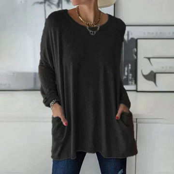 Oversized tuniektop met lange mouwen en zakken voor dames