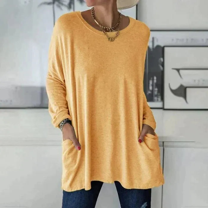 Oversized tuniektop met lange mouwen en zakken voor dames