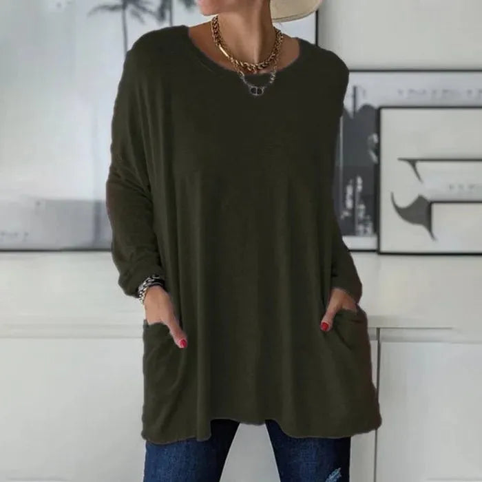Oversized tuniektop met lange mouwen en zakken voor dames