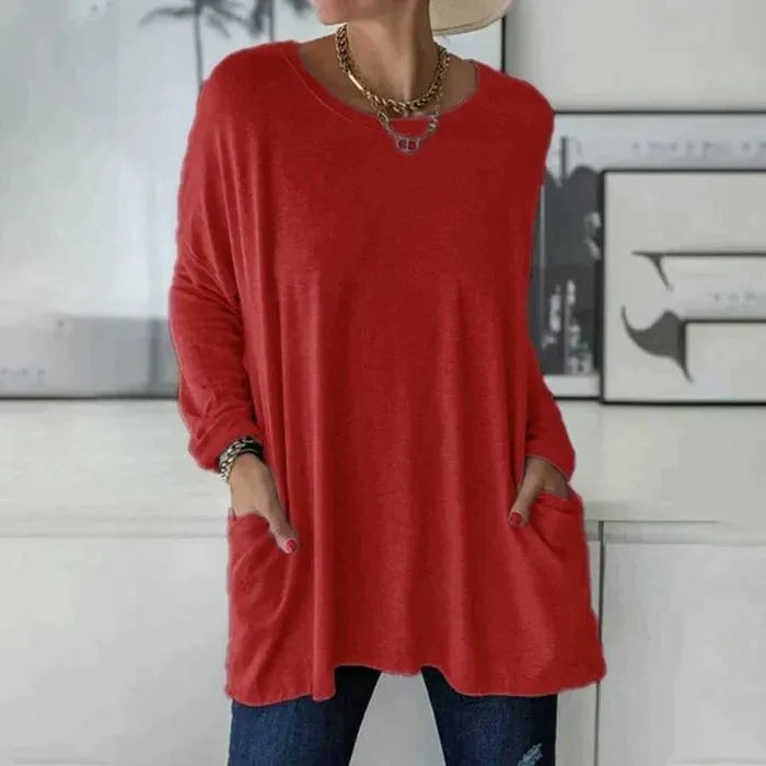 Oversized tuniektop met lange mouwen en zakken voor dames
