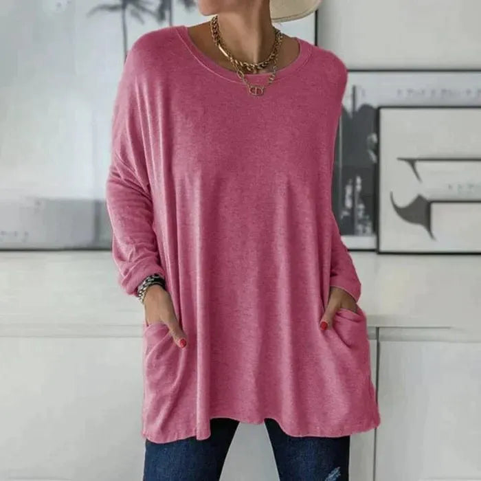 Oversized tuniektop met lange mouwen en zakken voor dames