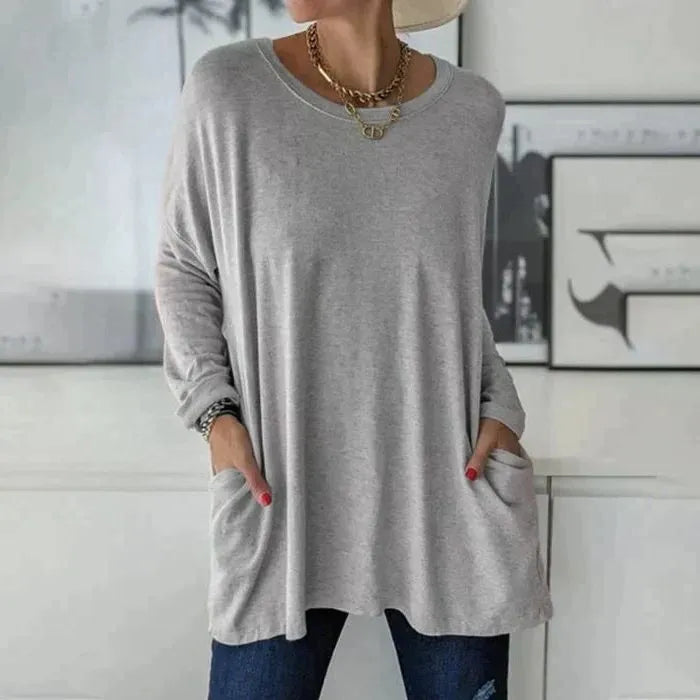 Oversized tuniektop met lange mouwen en zakken voor dames