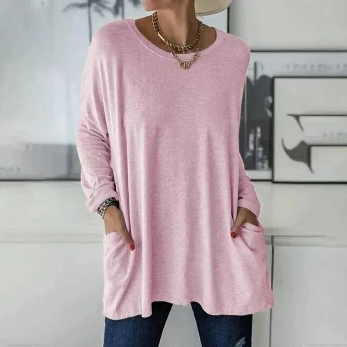 Oversized tuniektop met lange mouwen en zakken voor dames