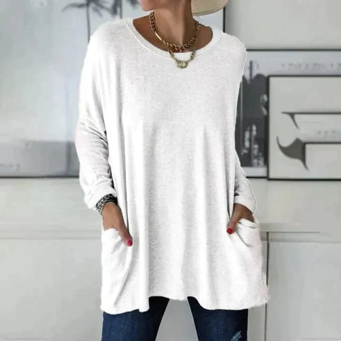 Oversized tuniektop met lange mouwen en zakken voor dames