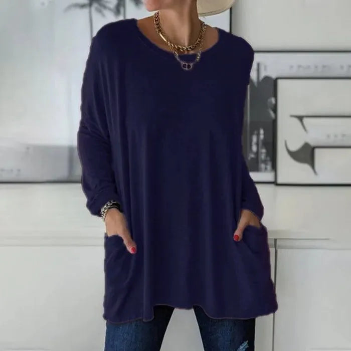 Oversized tuniektop met lange mouwen en zakken voor dames