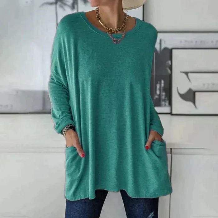 Oversized tuniektop met lange mouwen en zakken voor dames
